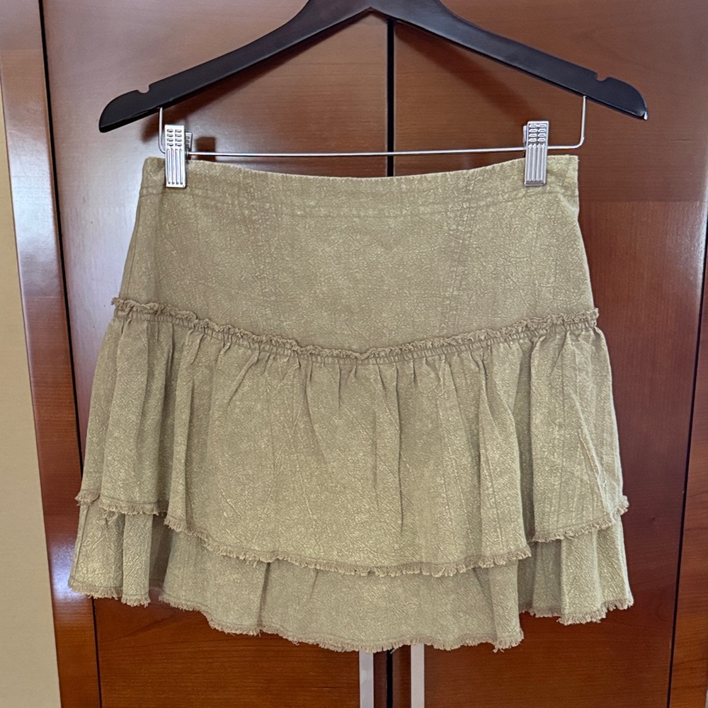 Stylish Tiered Olive Green Mini Skirt